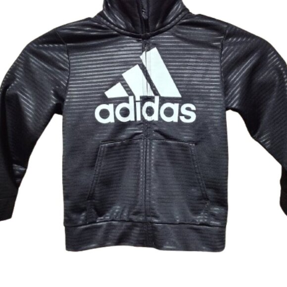 Adidas Boys Black Tonal Stripe Zip Up Logo Track Jacket With Pockets Size 3 T - Picture 2 of 7